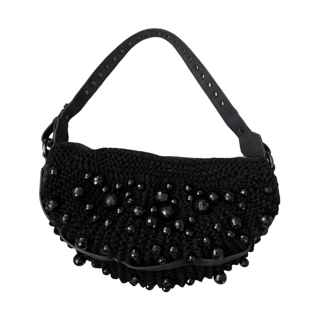 💥DVF Stephany day bag with shiny large round beads boho shoulder black bag